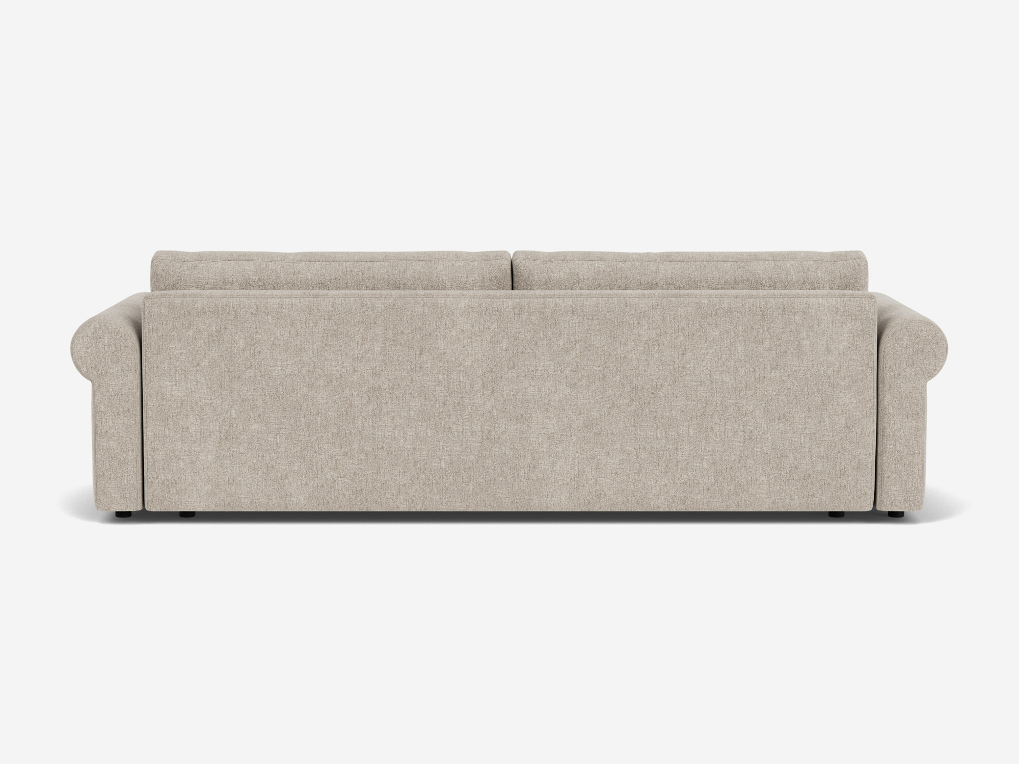 Light grey 2-seat sofa with roll arms back view